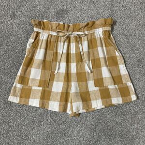 Who What Wear Shorts Womens Medium Tan White Gingham Linen Blend Paperbag Waist